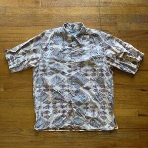 Reyn Spooner Hawaiian Shirt Fish Print Button Up Short Sleeve Small
